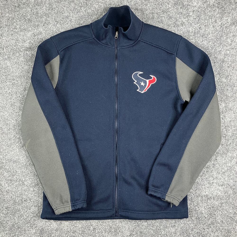 NFL Houston Texans Jacket Mens Medium Navy Gray Full Zip Fleece Logo Long Sleeve